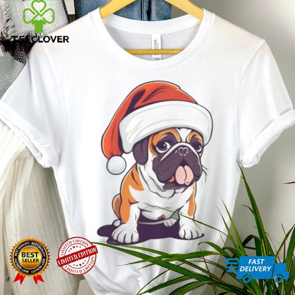 Bulldog wearing a Christmas hat shirt Bulldog wearing a Christmas hat shirt