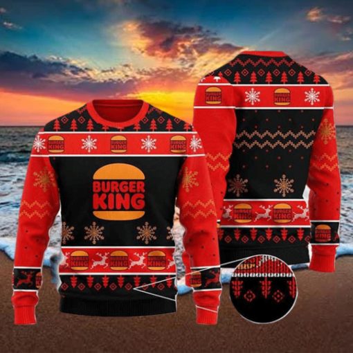 Burger King With Christmas Tree Pattern 2023 Ugly Christmas Sweater