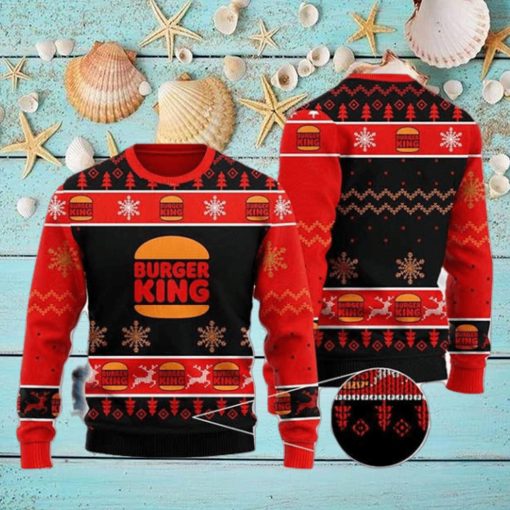 Burger King With Christmas Tree Pattern 2023 Ugly Christmas Sweater