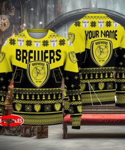 Burton Albion FC Big Logo Stadium Snowflakes EFL Ugly Christmas Sweater