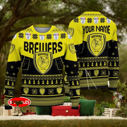 Burton Albion FC Big Logo Stadium Snowflakes EFL Ugly Christmas Sweater