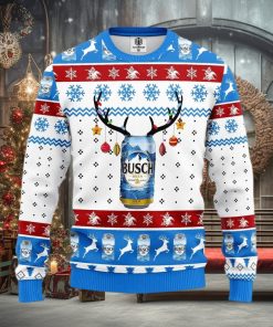Busch Beer Ugly Knitted Christmas Sweater Reindeer Horns Lights