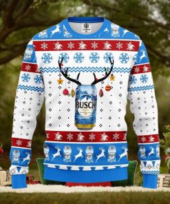 Busch Beer Ugly Knitted Christmas Sweater Reindeer Horns Lights