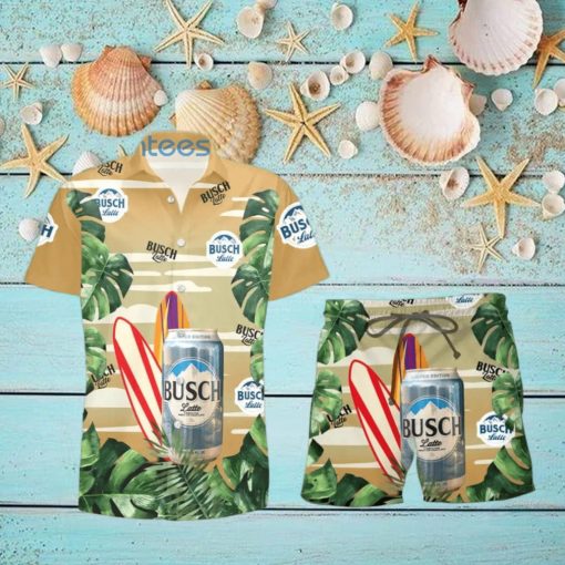 Busch Latte Beer Surfboard Lover Tropical Leaf Hawaiian Shirt