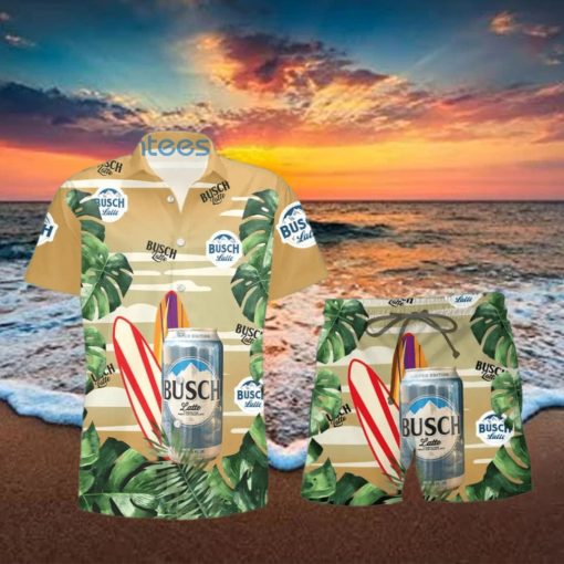 Busch Latte Beer Surfboard Lover Tropical Leaf Hawaiian Shirt