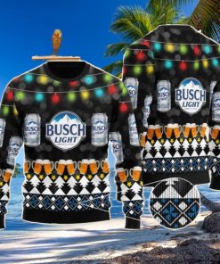 Busch Light Beer Christmas Light Black Pattern Ugly Christmas Sweater Christmas Holiday Gift