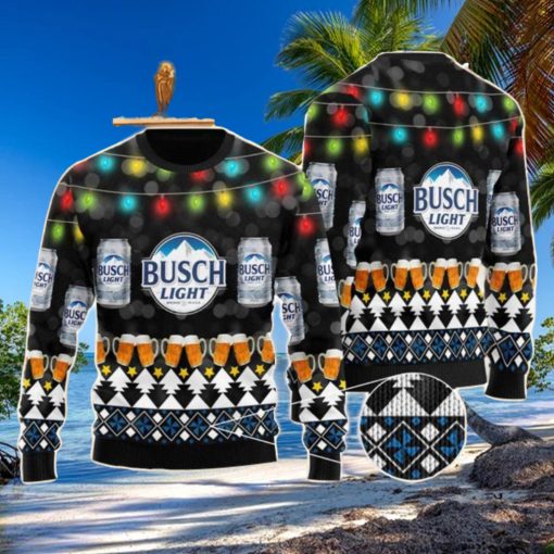 Busch Light Beer Christmas Light Black Pattern Ugly Christmas Sweater Christmas Holiday Gift