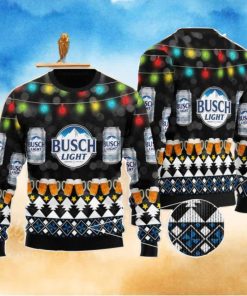 Busch Light Beer Christmas Light Black Pattern Ugly Christmas Sweater Christmas Holiday Gift