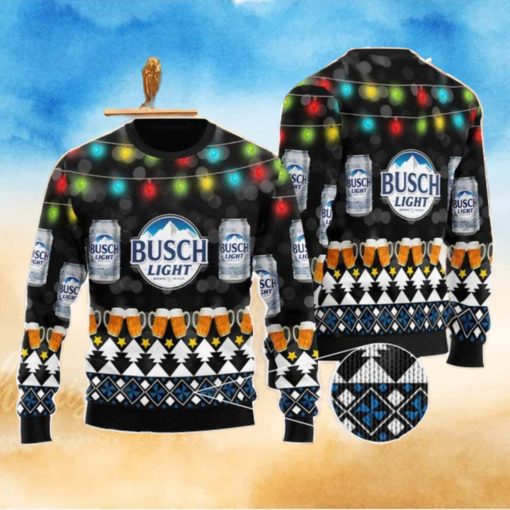 Busch Light Beer Christmas Light Black Pattern Ugly Christmas Sweater Christmas Holiday Gift