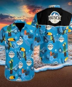 Busch Light Hawaiian Shirt Bird And Tropical Flower Pattern