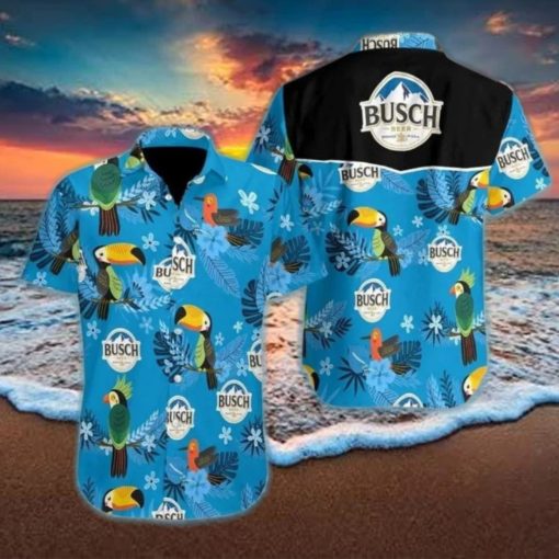 Busch Light Hawaiian Shirt Bird And Tropical Flower Pattern