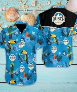 Busch Light Hawaiian Shirt Bird And Tropical Flower Pattern