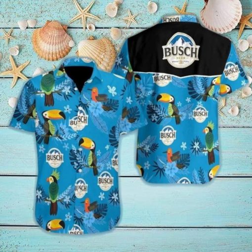 Busch Light Hawaiian Shirt Bird And Tropical Flower Pattern