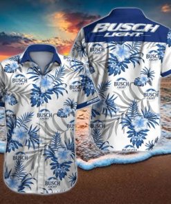Busch Light Hawaiian Shirt Blue Tropical Floral