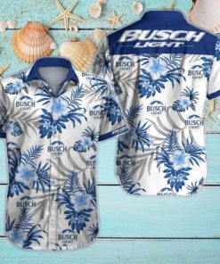 Busch Light Hawaiian Shirt Blue Tropical Floral