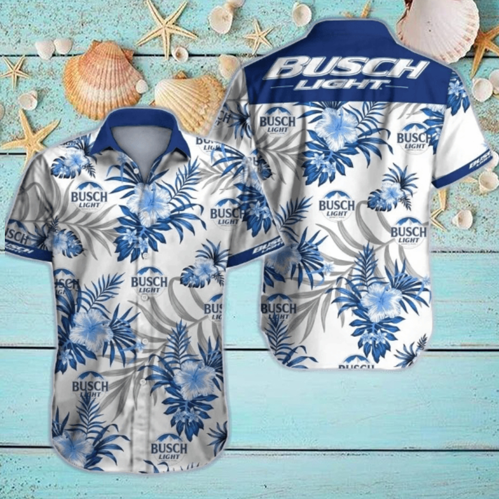 Busch Light Hawaiian Shirt Blue Tropical Floral Busch Light Hawaiian Shirt Blue Tropical Floral