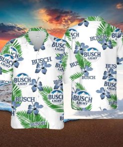 Busch Light Hawaiian Shirt Hibiscus Flower Pattern