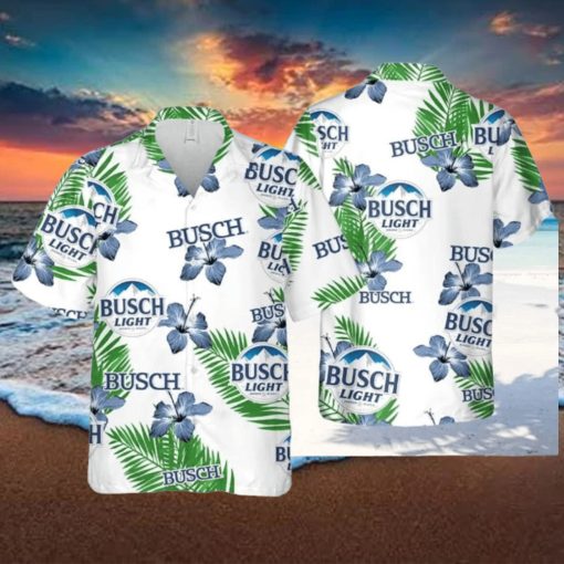 Busch Light Hawaiian Shirt Hibiscus Flower Pattern