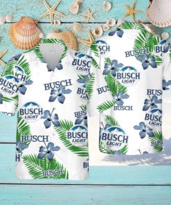 Busch Light Hawaiian Shirt Hibiscus Flower Pattern