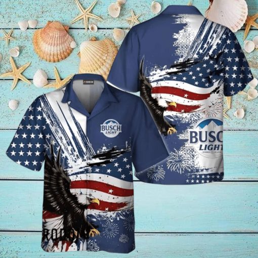 Busch Light Hawaiian Shirt US Flag And Eagle 4 Of July Independence Day