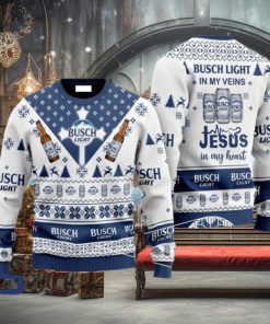 Busch Light In My Veins Jesus In My Heart Ugly Christmas Sweater, Gift for Christmas Holiday