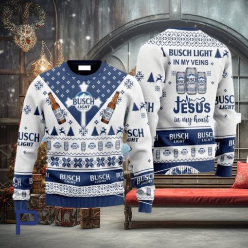 Busch Light In My Veins Jesus In My Heart Ugly Christmas Sweater, Gift for Christmas Holiday