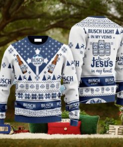 Busch Light In My Veins Jesus In My Heart Ugly Christmas Sweater, Gift for Christmas Holiday