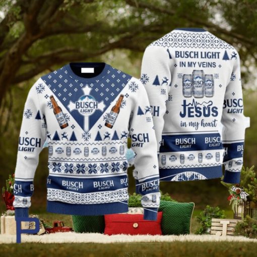 Busch Light In My Veins Jesus In My Heart Ugly Christmas Sweater, Gift for Christmas Holiday