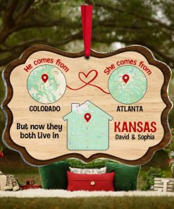 But Now They Both Live In, Custom Love Map Ornament, Christmas Gift For Couple