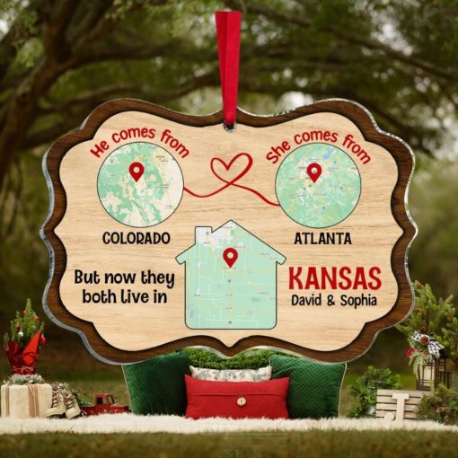 But Now They Both Live In, Custom Love Map Ornament, Christmas Gift For Couple