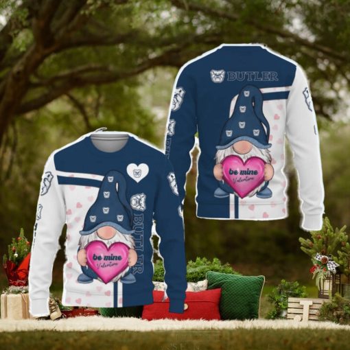 Butler Bulldogs Be Mine Valentine Gnomes With Valentine Football American Valentine Day Ugly Xmas AOP Sweater