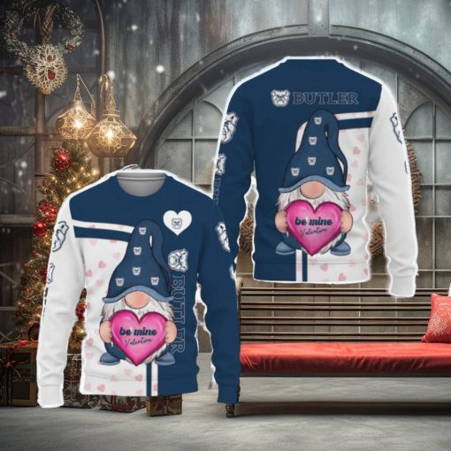 Butler Bulldogs Be Mine Valentine Gnomes With Valentine Football American Valentine Day Ugly Xmas AOP Sweater