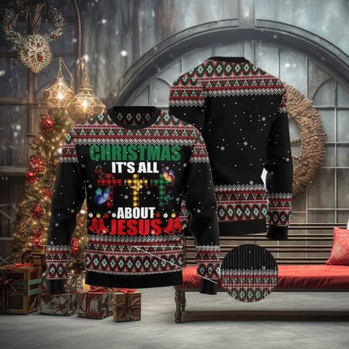 Butterfly All About Jesus Ugly Christmas Sweater Gift For Men And Women