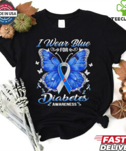 Butterfly I wear blue for Diabetes Awareness shirt