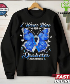 Butterfly I wear blue for Diabetes Awareness shirt