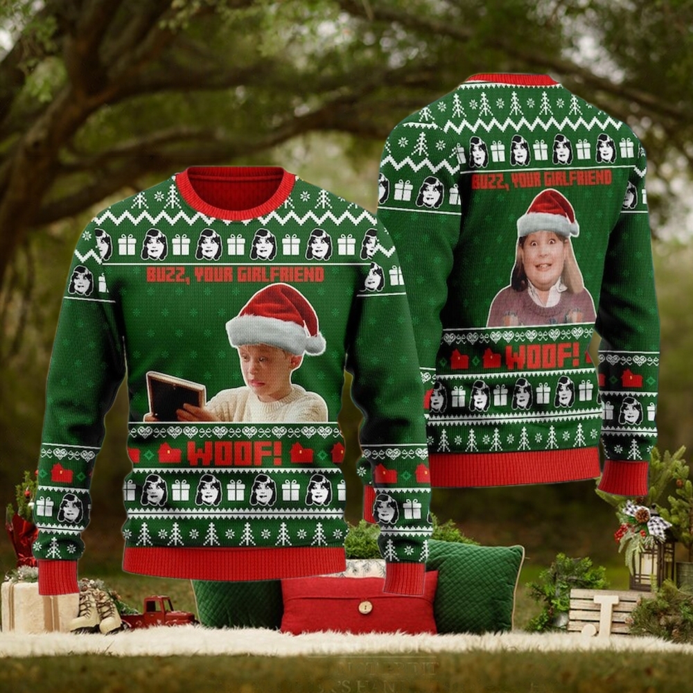 Buzz Your Girlfriend WOOF Kevin Home Alone 3D Ugly Christmas Sweater Buzz Your Girlfriend WOOF Kevin Home Alone 3D Ugly Christmas Sweater