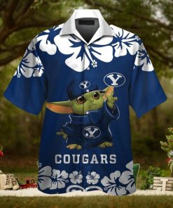 Byu Cougars Baby Yoda Short Sleeve Button Up Tropical Hawaiian Shirt