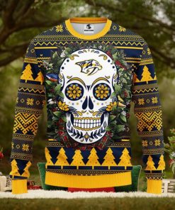 Nashville Predators Skull Flower Ugly Christmas Ugly Sweater