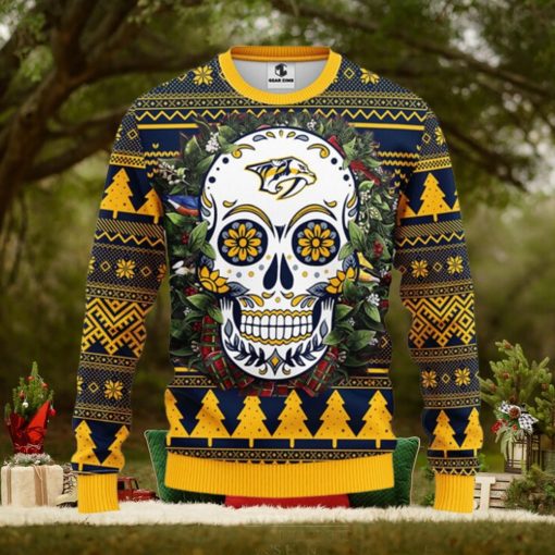 Nashville Predators Skull Flower Ugly Christmas Ugly Sweater