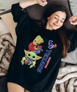 Baby Yoda And Groot Hug Houston Texans Shirt
