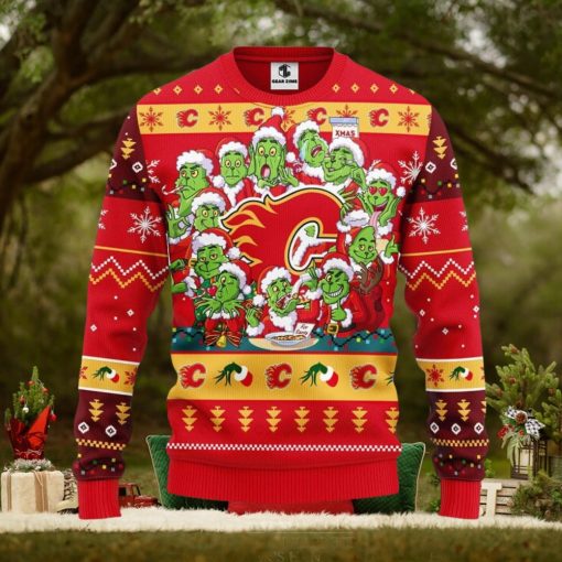 Calgary Flames 12 Grinch Xmas Day Christmas Ugly Sweater 3D Christmas Xmas Sweater