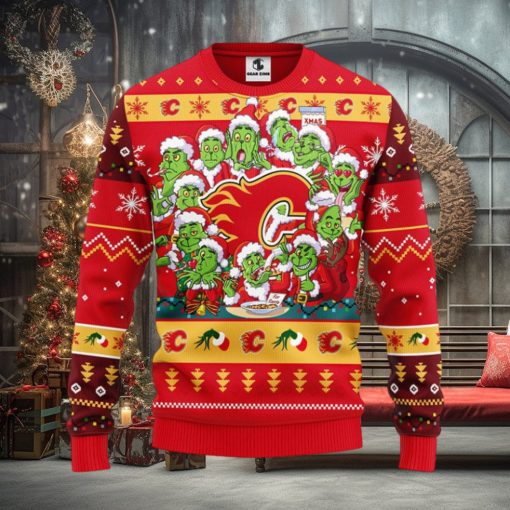 Calgary Flames 12 Grinch Xmas Day Christmas Ugly Sweater