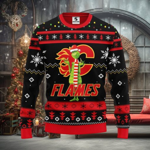 Calgary Flames Funny Grinch Christmas Ugly Sweater
