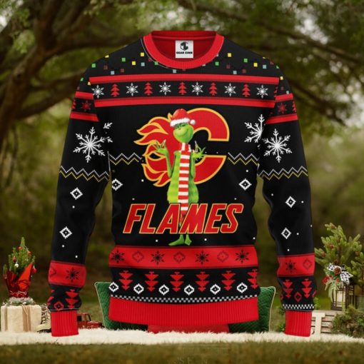 Calgary Flames Funny Grinch Christmas Ugly Sweater