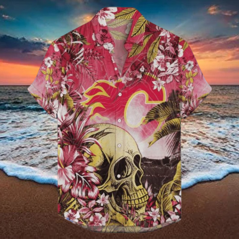 Calgary Flames NHL Hawaiian Shirt Tropical Skull Design For Men Women Calgary Flames NHL Hawaiian Shirt Tropical Skull Design For Men Women