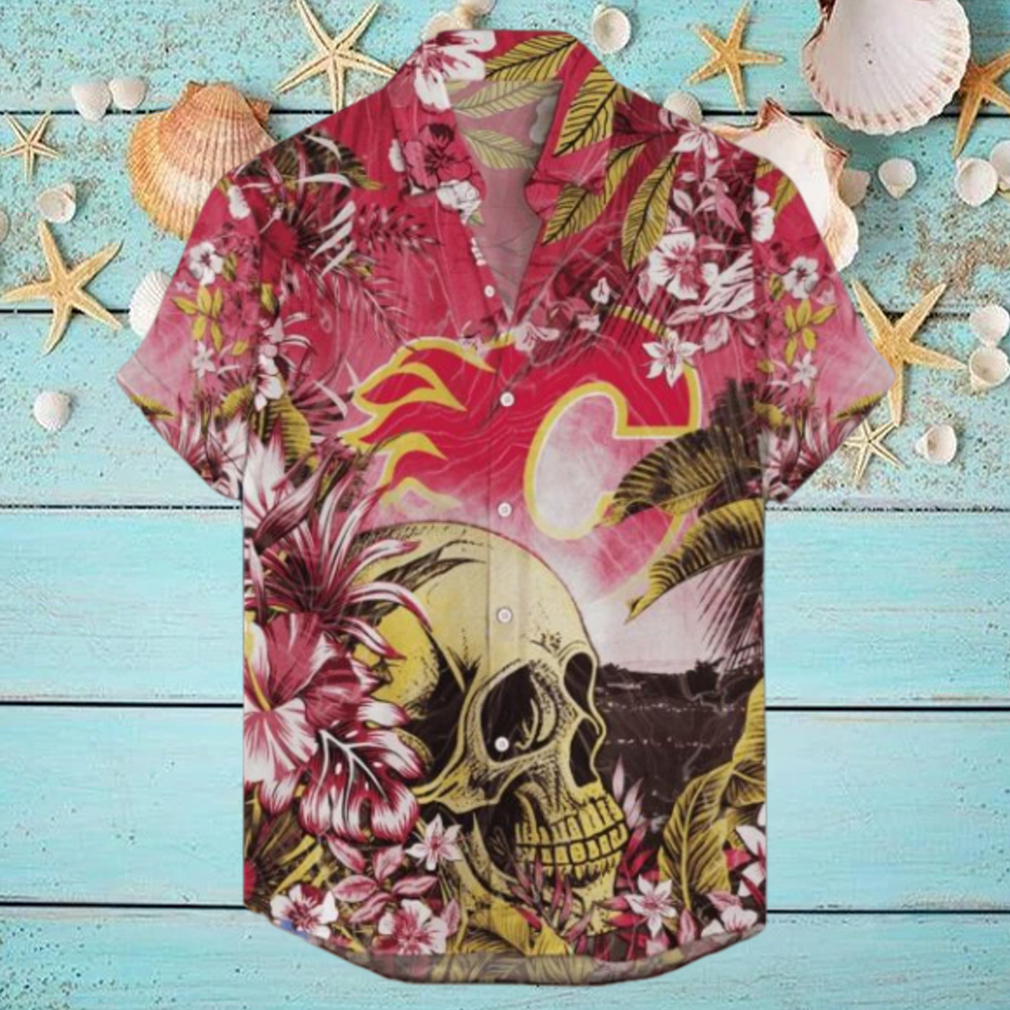 Calgary Flames NHL Hawaiian Shirt Tropical Skull Design For Men Women Calgary Flames NHL Hawaiian Shirt Tropical Skull Design For Men Women
