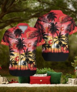 Calgary Flames Short Sleeve Button Up Tropical Shirt Hawaiian Shirt