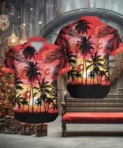 Calgary Flames Short Sleeve Button Up Tropical Shirt Hawaiian Shirt