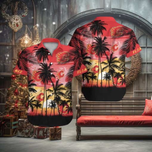 Calgary Flames Short Sleeve Button Up Tropical Shirt Hawaiian Shirt