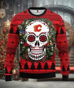 Calgary Flames Skull Flower Ugly Christmas Ugly Sweater